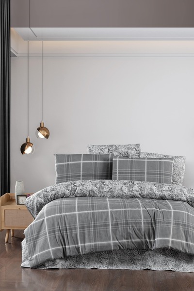 argehome Safir Gri Tek Kişilik Ranforce Pamuklu Lastikli Çarşaflı Nevresim Takımı