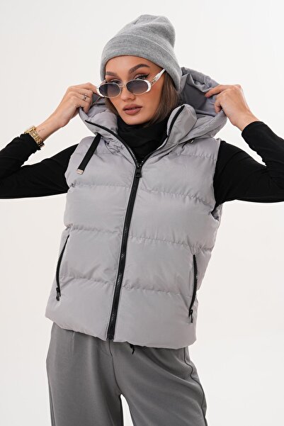 ŞİMAL Kadın Fermuar Kapamalı Kapüşonlu Şişme Yelek 255378 -