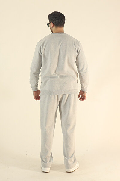 INFLUYENTE طقم رياضي شتوي للرجال مع بطانة من الصوف - سترة فضفاضة بياقة دائرية عادية