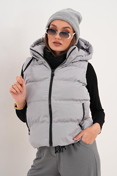 ŞİMAL Kadın Fermuar Kapamalı Kapüşonlu Şişme Yelek 255378 -