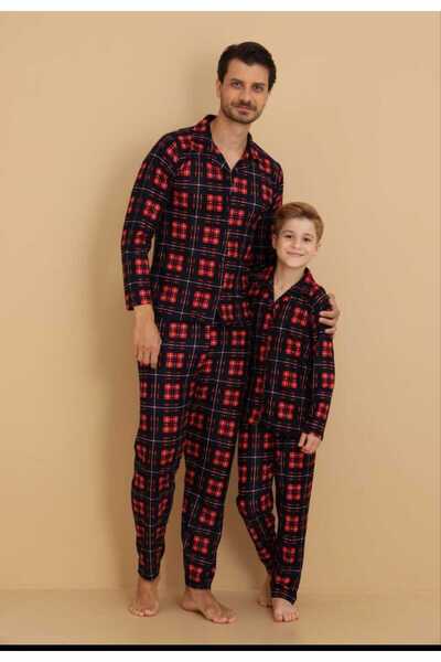 Nuvella Erkek ve Çocuk kareli süet dokulu kareli pijama takımı yılbaşı tek takım fiyatıdır
