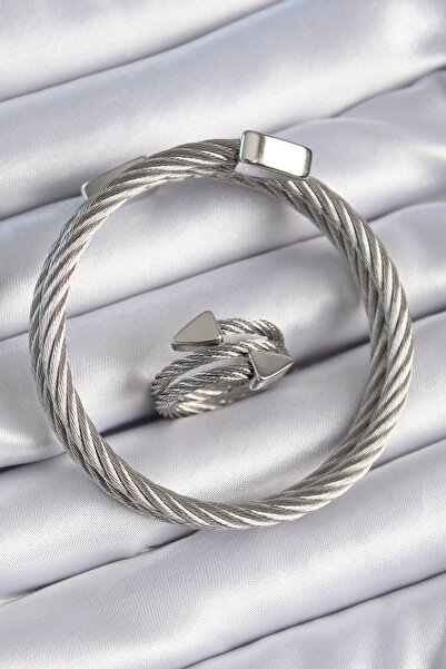 Skygo 316L Steel Silver Color Spiral Model Men's Bracelet Ring Combination - Tj-Eb3689
