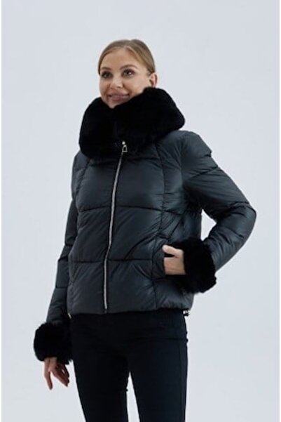 OEM Short women's jacket, faux fur, black, size XL