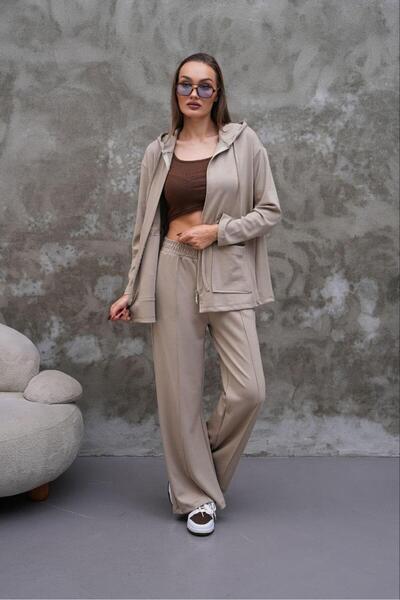 Elaxi Women's Waist Drawstring Pocket Detailed Zippered Modal Two-Piece Set