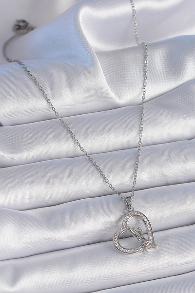 Skygo 316L Steel Chain Silver Color Zircon Stone Heart Model Angel Detail Women's Necklace - Tj-Bko9357