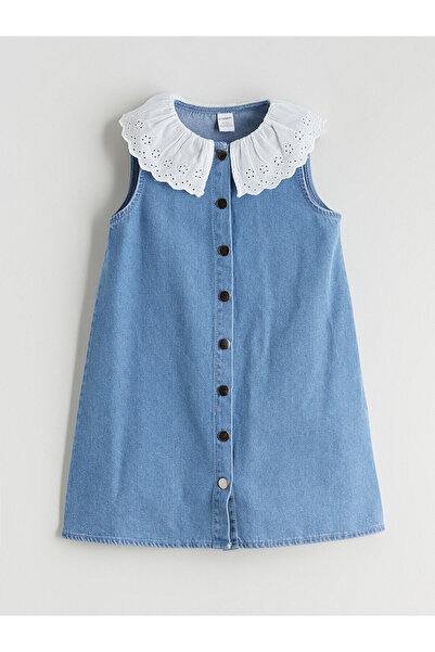 LC Waikiki Indigo Bebe Yaka Kız Çocuk Jean Elbise (W5)