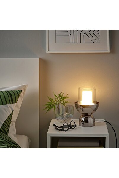 IKEA Table lamp with light bulb, nickel-plated/cylinder striped