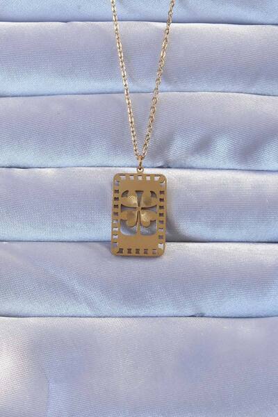 Skygo 316L Gold Color Embroidered Clover Model Vintage Necklace - Tj-Bko9267