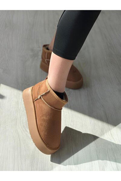 BOBx Kadın Kalın Taban İçi Kürklü Yarım Bot Taba Rengi Yüksek Kaliteli Poli Taban 2025