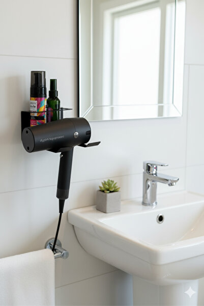 Grandmix Metal Saç Kurutma Makinesi Tutacağı ve Banyo Rafı Fön Makinesi Askıs...