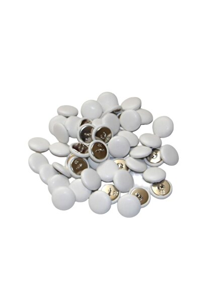 OEM Set of 50 round metal buttons covered in white faux leather, size 32