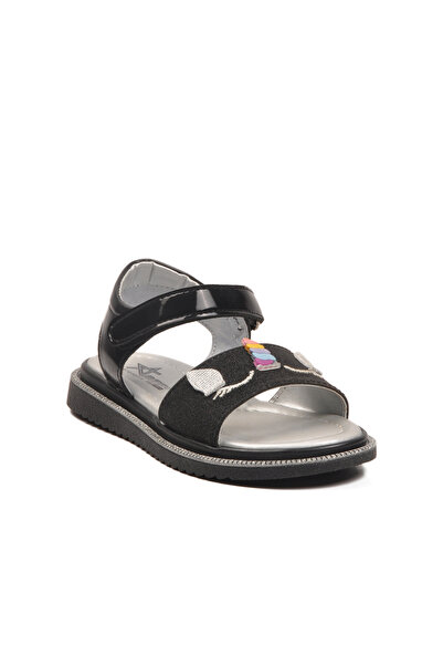 AYAKMOD Black Glitter Velcro Orthopedic Girls' Sandals 25t105 P