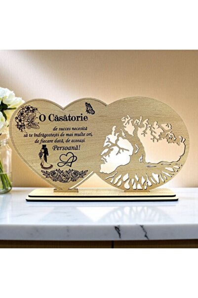 OEM Decorațiune din lemn blank cu mesaj pentru nuntă/casatorie– cadou personalizat , crem, 30x18 cm