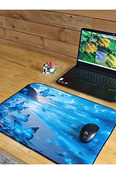 sgeteknoloji Sge Technology 55X45 cm Blue Butterflies Anti-Slip Base Speed Surface Gamer Mouse Pad Gaming Pad