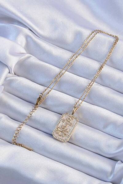 Skygo 316L Steel Chain Gold Color Tarot Necklace with Zircon Stone Frame - Tj-Bko9243