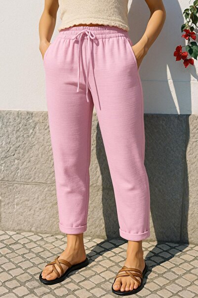 HAKKE High Waist Woven Muslin 100% Cotton Carrot Pants