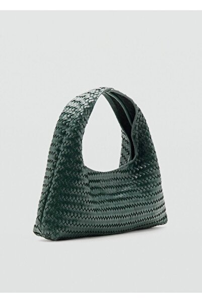 MANGO Woman Örgü desenli deri mini çanta