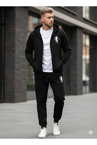 dwnwear Futbol-Basketbol Silüet Baskılı Alt-üst Takımı–Kapüşonlu Fermuarlı Sw...