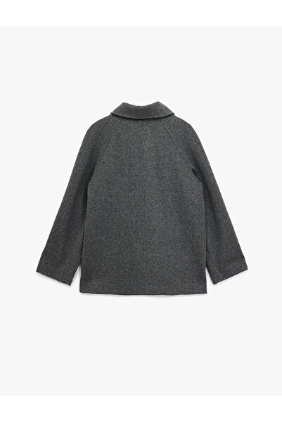 Koton Double-Breasted Short Cashmere Coat with Long Sleeves and Pockets