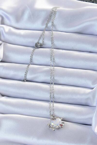 Skygo 316L Steel Chain Silver Color Zircon Stone Planet Look Heart Necklace - Tj-Bko9218