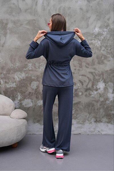 Elaxi Women's Waist Drawstring Pocket Detailed Zippered Modal Two-Piece Set