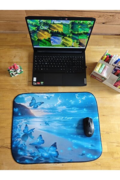 sgeteknoloji Sge Technology 55X45 cm Blue Butterflies Anti-Slip Base Speed Surface Gamer Mouse Pad Gaming Pad