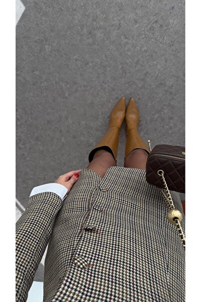 HAZELANNA Kazayağı Desenli Ceket Elbise