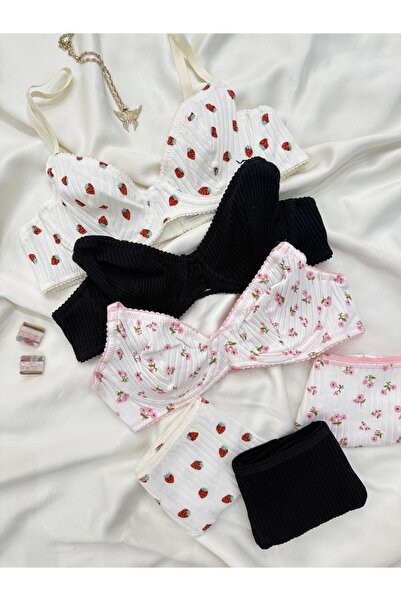 İNKO İÇ GİYİM 3 Colorful Underwire Patterned Cotton Bra Set