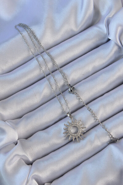 Skygo 316L Steel Chain Silver Color Zircon Stone Shining Sun Necklace - Tj-Bko9106