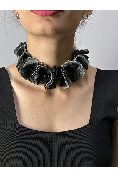 Gönülden Tasarım Beaded Women's Necklace with Tulle Tie