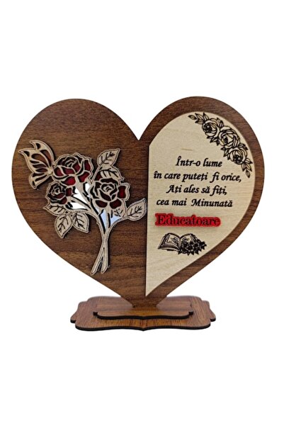 oemco Cadou personalizat pentru educatoare – Inimă din lemn de 18x15 cm (nuc)