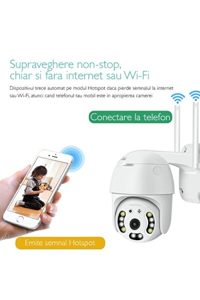 Deliny Cameră de securitate WiFi, 3MP (2K), interior/exterior, zoom 4X, PTZ prin aplicație, LED-uri, audio bidirecțional