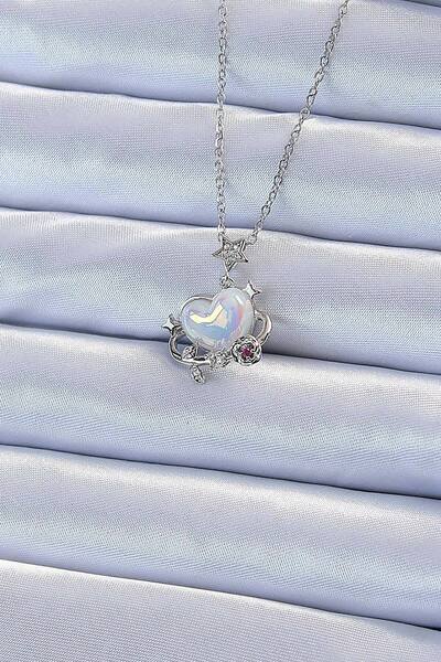 Skygo 316L Steel Chain Silver Color Zircon Stone Planet Look Heart Necklace - Tj-Bko9218