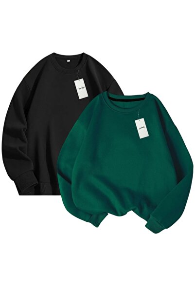 pandy 2'li επένδυση fleece Φούτερ με λαιμόκοψη oversized Unisex