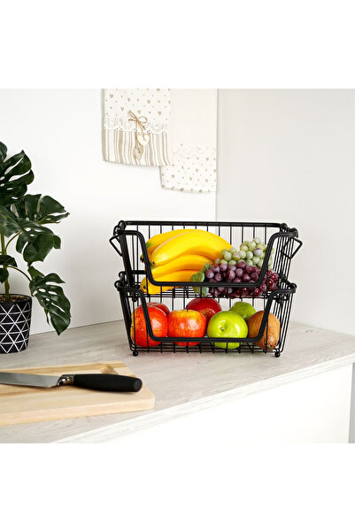 Other Koszyk na owoce i warzywa metalowy czarny loft zestaw 2 szt. 32x20x13,5 cm