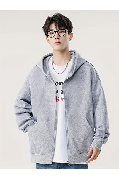 Karatopak Unisex Kangaroo Pocket Oversize Hooded Zippered Sweatshirt / Cardigan