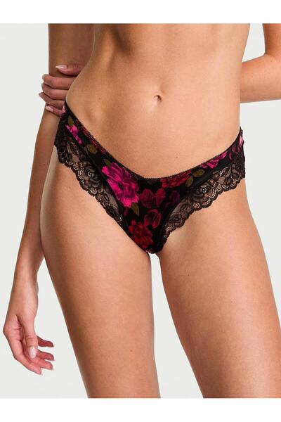 Victoria's Secret Deep Leg Cut Cheeky Panties with Rose Lace