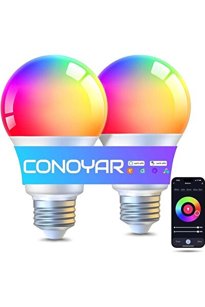 CONOYAR Smart LED Bulb 800 Lumens 9W Dimmable E27 RGB WiFi & Bluetooth (2 Pack)