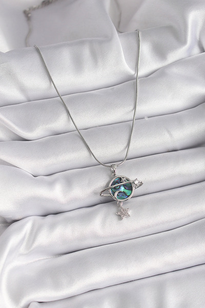 Skygo 316L Steel Silver Color Chain Zircon Stone Planet Model Women's Necklace - Tj-Bko9478