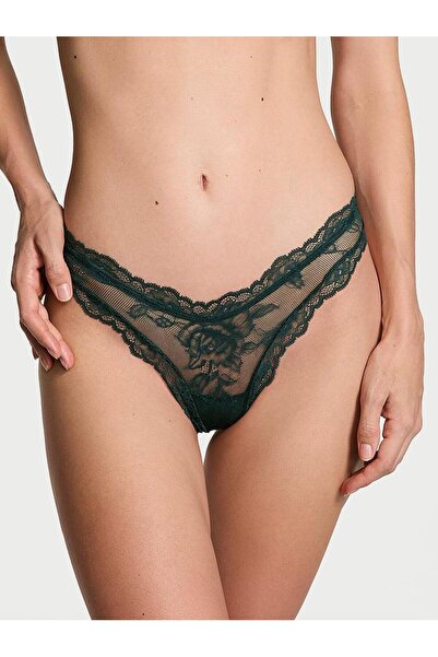 Victoria's Secret Τριαντάφυλλο δαντελένιο στρινγκ με βαθύ κόψιμο στα πόδια