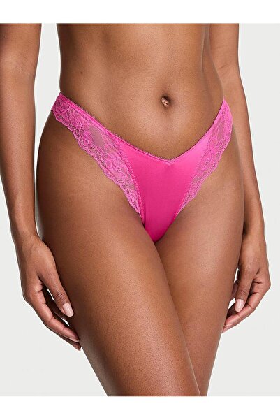 Victoria's Secret Tanga Deep Leg croială din dantelă trandafir