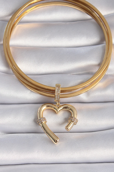 Skygo Brass Gold Color Zircon Stone Detailed Heart Figure Ajda Charm - Tj-Bc1015