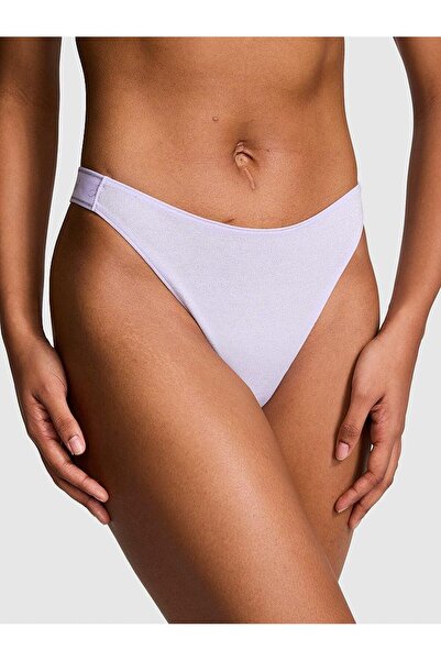 Victoria's Secret Logo Cotton Shiny Deep Leg Cut Thong