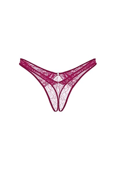 Victoria's Secret Tanga fără crotch din dantelă trandafir Deep Leg croială
