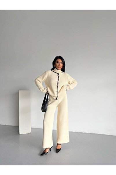 GİYSİ DÜNYASI 57 Knit Fabric Sweater with Kaşgol Look Detailed Sweater Pants 2-Piece Set