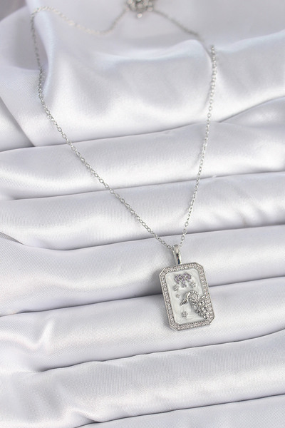 Skygo 316L Steel Silver Color Chain Aries Zodiac Sign Women's Necklace with Zircon Stone - Tj-Bko9452