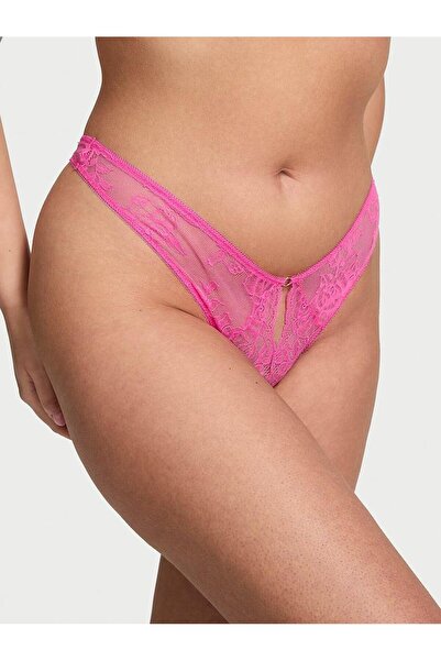Victoria's Secret Rose Lace Deep Leg Cut Crotchless Thong