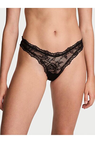 Victoria's Secret Rose Lace Deep Leg Cut Thong