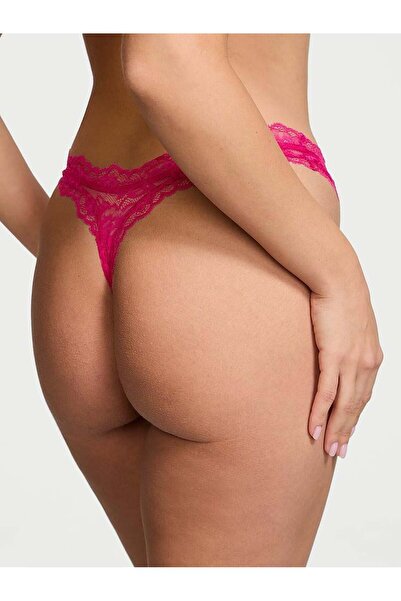 Victoria's Secret Τριαντάφυλλο δαντελένιο στρινγκ με βαθύ κόψιμο στα πόδια
