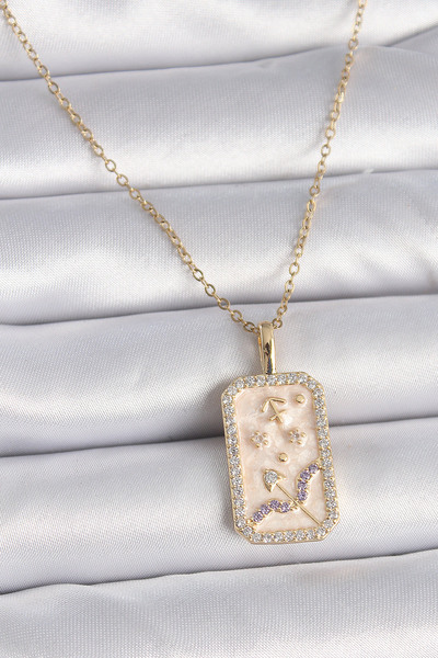 Skygo 316L Steel Gold Color Chain Sagittarius Zodiac Sign Zircon Stone Women's Necklace - Tj-Bko9464